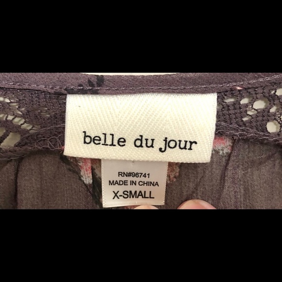 Bell Du Jour Boho Lace Panel Sheer Drop Shoulder Top Brown Floral XS - Picture 7 of 9